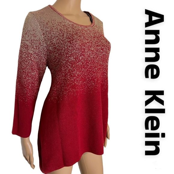 Anne Klein Large Deep Red Gold Dressy Sweater - Picture 1 of 10